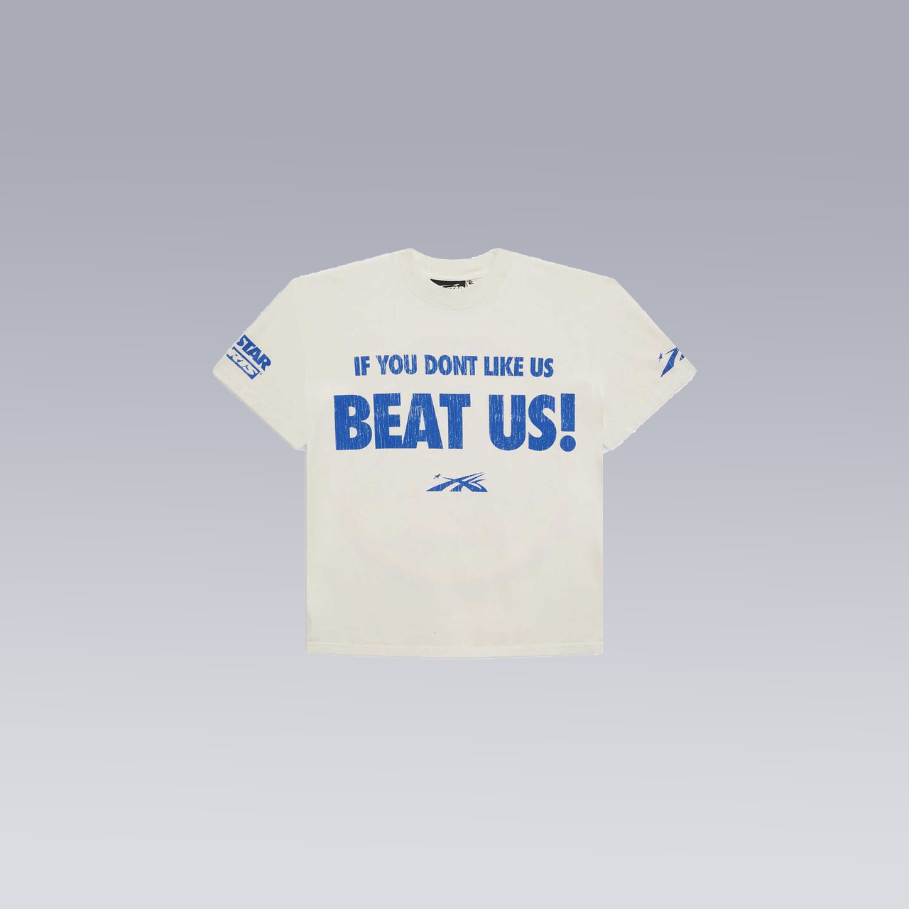 White/Blue HELLSTAR BEAT US! T-SHIRT - SoloraHQ