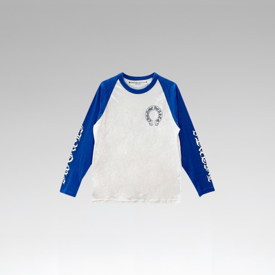 Chrome Hearts Long-Sleeve Horseshoe Baseball Tee 'White/Blue'