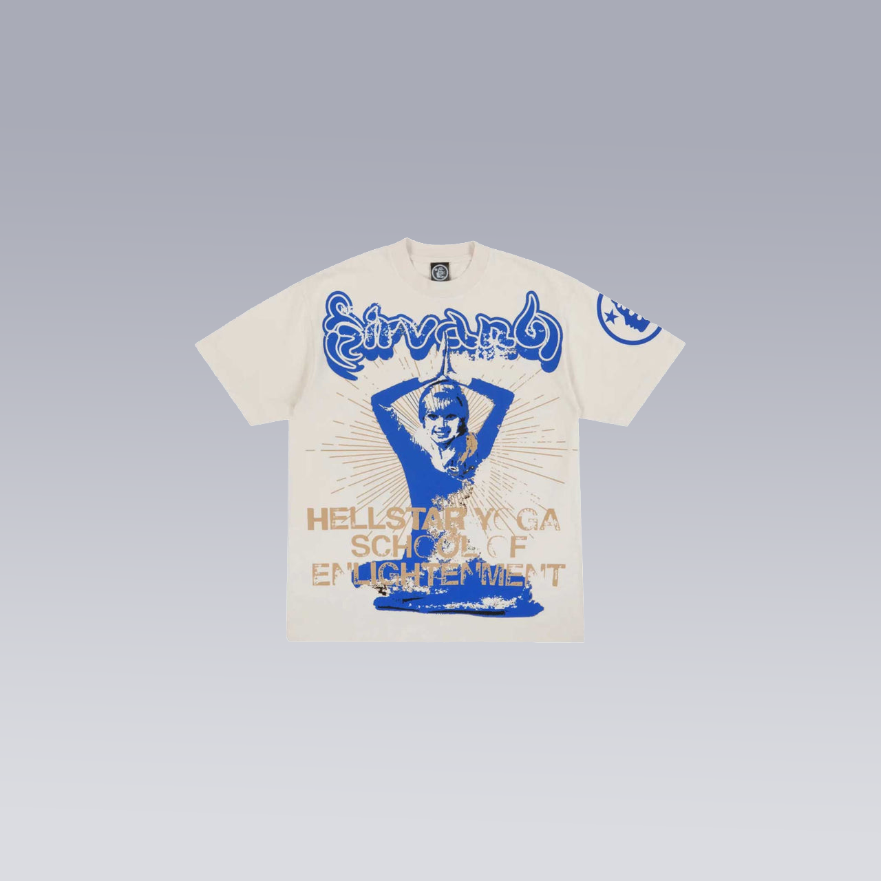 Cream/Blue HELLSTAR YOGA T-SHIRT - SoloraHQ