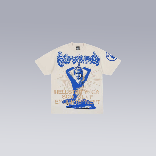 Cream/Blue HELLSTAR YOGA T-SHIRT - SoloraHQ